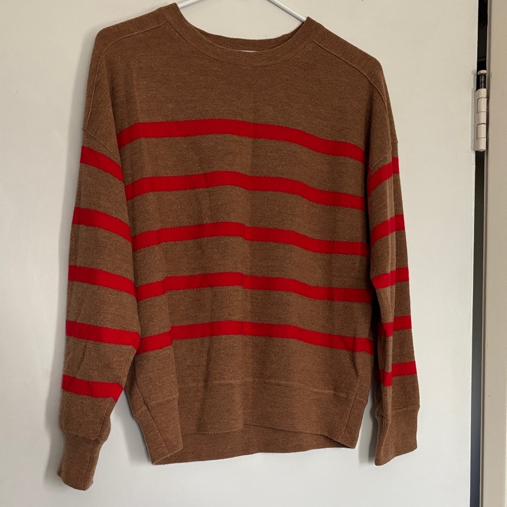 Madewell Brown and Red Striped 100% merino wool Sweater